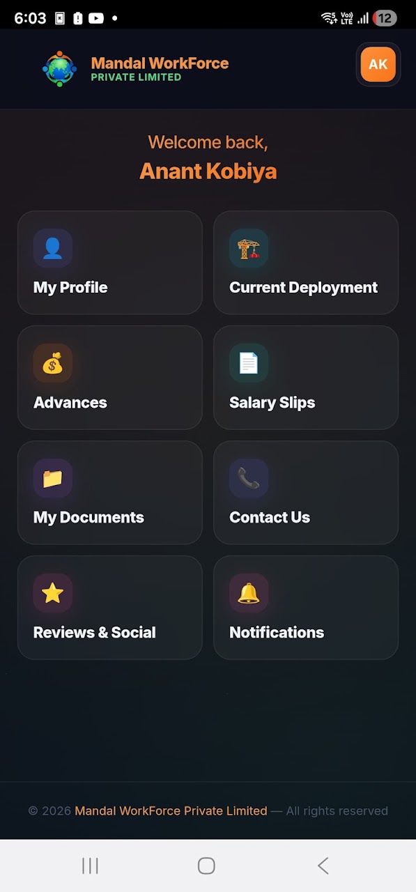 Mandal Workforce Android App Screen 2
