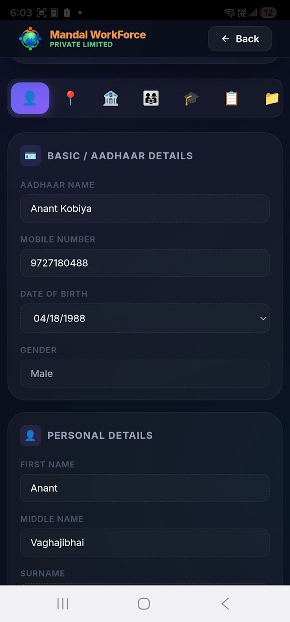 Mandal Workforce Android App Screen 3